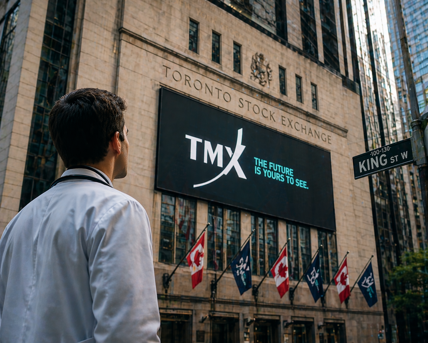Physician looking at the Toronto Stock Exchange
